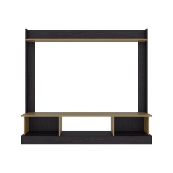 English Elm Wenge Two-Tone Oak Tall Media Console with Open Shelves and Hidden Cabinet Storage B062P587985
