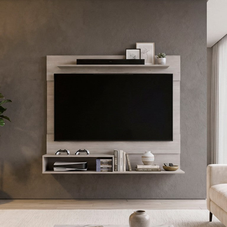 English Elm Cannoli Floating TV Stand with Open Media Storage for Modern Living Rooms B062P587987
