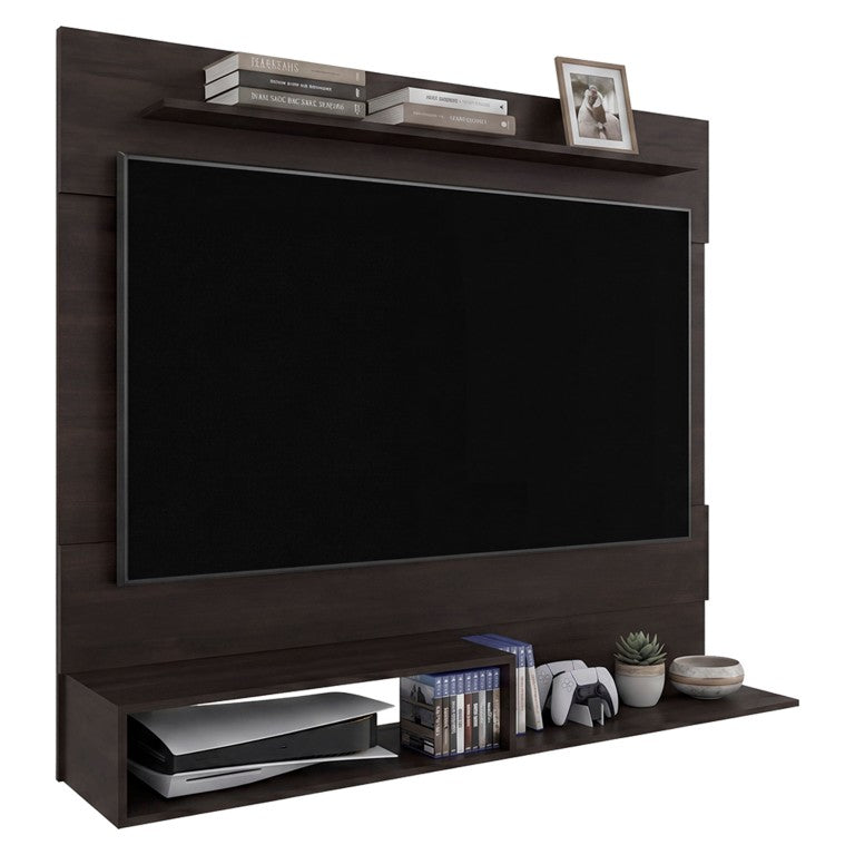 English Elm Stained Walnut Floating Media Console with Open Shelving for Modern Living Rooms B062P587988