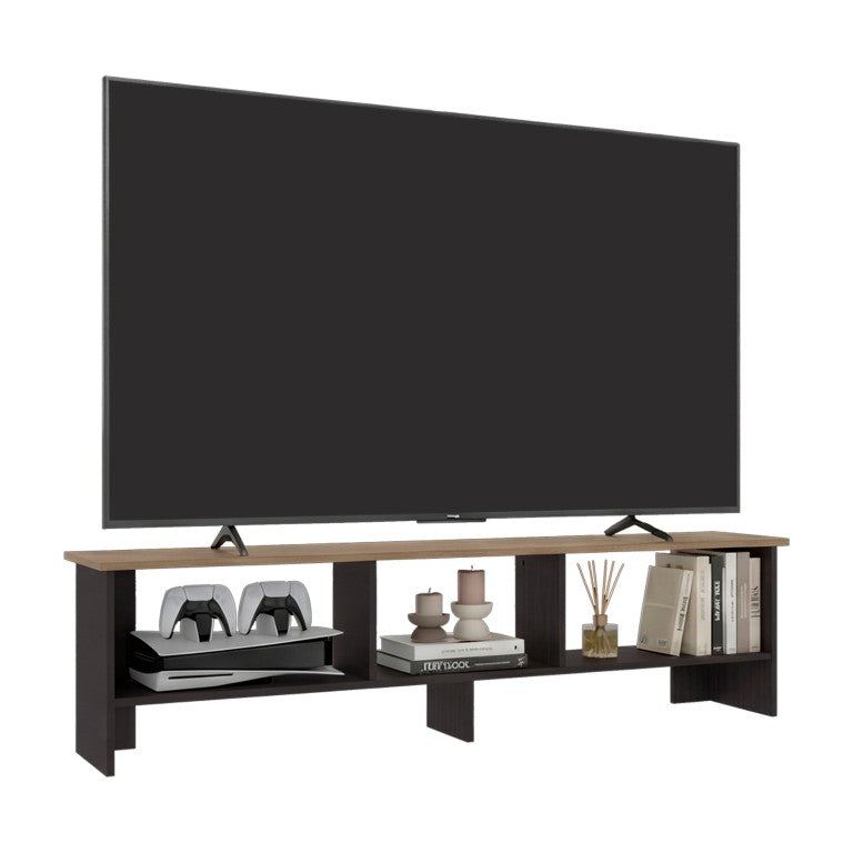 English Elm Wenge Two-Tone Oak TV Stand with Open Shelving for Modern Living Spaces B062P587994