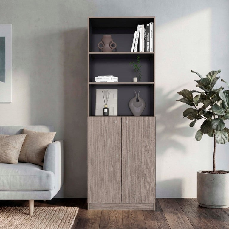 English Elm Cartagena Wenge Two Tone Tall Bookcase with Open Shelves and Hidden Cabinet Storage B062P599358