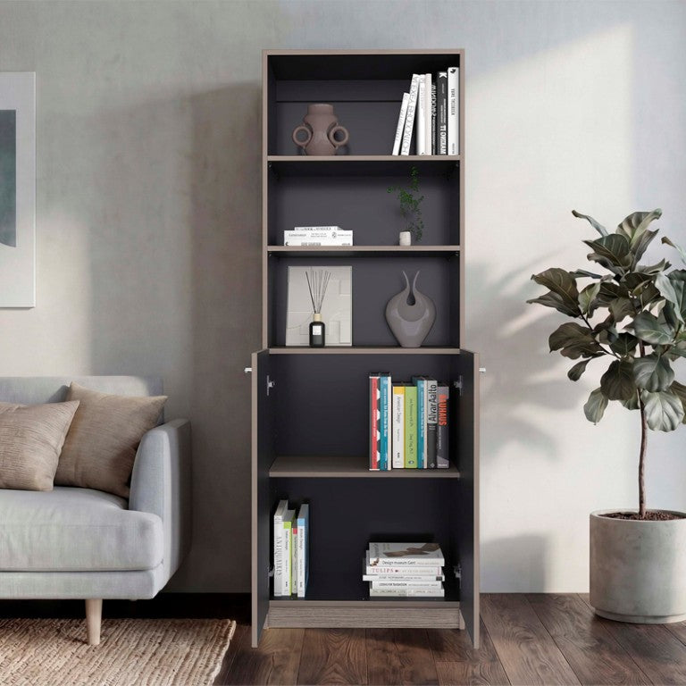 English Elm Cartagena Wenge Two Tone Tall Bookcase with Open Shelves and Hidden Cabinet Storage B062P599358