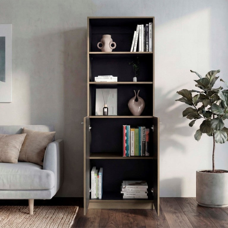 English Elm Wenge Two-Tone Tall Bookcase with Cabinet Storage for Office or Living Room B062P599359