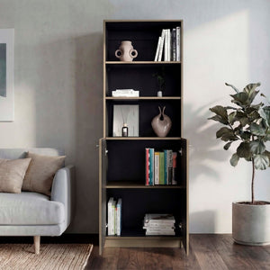 English Elm Wenge Two-Tone Tall Bookcase with Cabinet Storage for Office or Living Room B062P599359