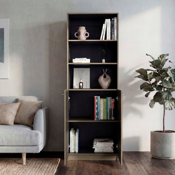 English Elm Wenge Two-Tone Tall Bookcase with Cabinet Storage for Office or Living Room B062P599359