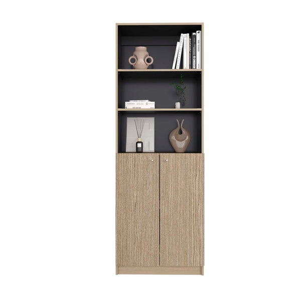 English Elm Wenge Two-Tone Tall Bookcase with Cabinet Storage for Office or Living Room B062P599359