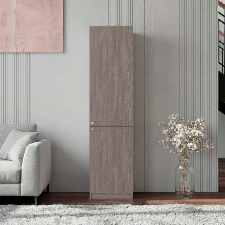 English Elm Wenge Two-Tone Slim Tower Cabinet with Five Shelves for Modern Minimalist Spaces B062P599360