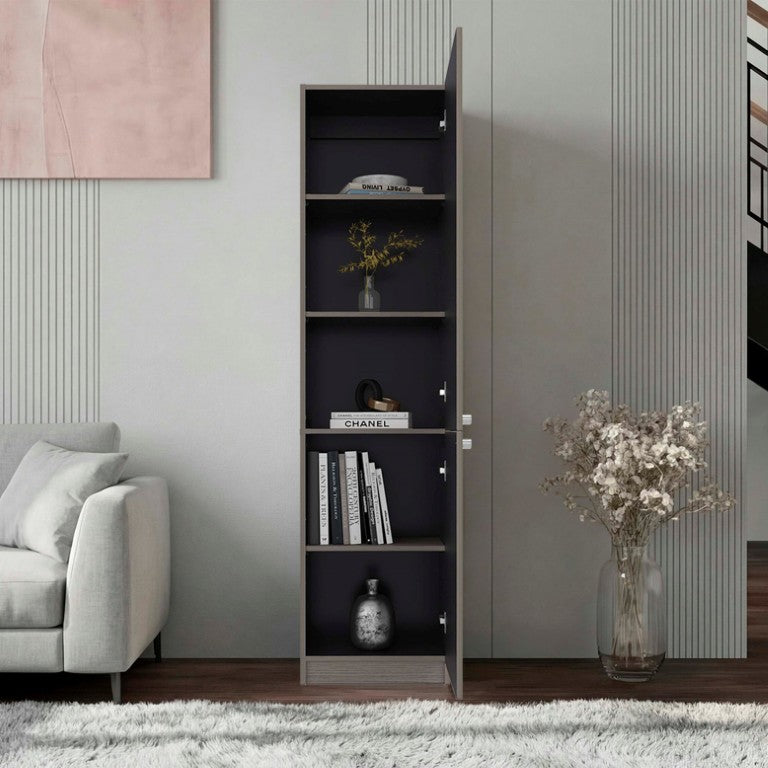 English Elm Wenge Two-Tone Slim Tower Cabinet with Five Shelves for Modern Minimalist Spaces B062P599360
