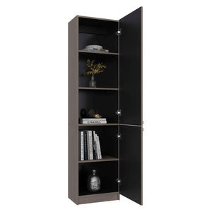 English Elm Wenge Two-Tone Slim Tower Cabinet with Five Shelves for Modern Minimalist Spaces B062P599360