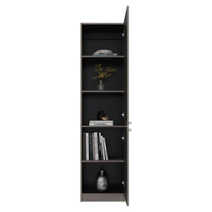English Elm Wenge Two-Tone Slim Tower Cabinet with Five Shelves for Modern Minimalist Spaces B062P599360