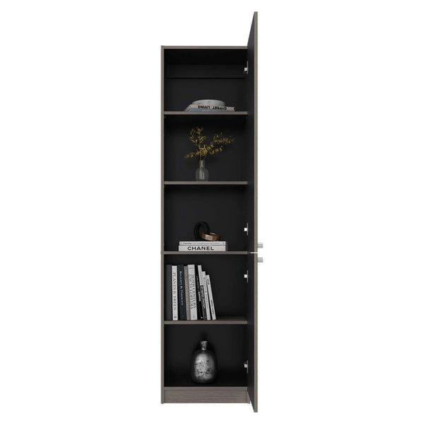 English Elm Wenge Two-Tone Slim Tower Cabinet with Five Shelves for Modern Minimalist Spaces B062P599360