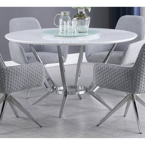 English Elm Anchor Round Dining Table High Gloss White Mdf Top with Chrome Sculptural Base B062S01879