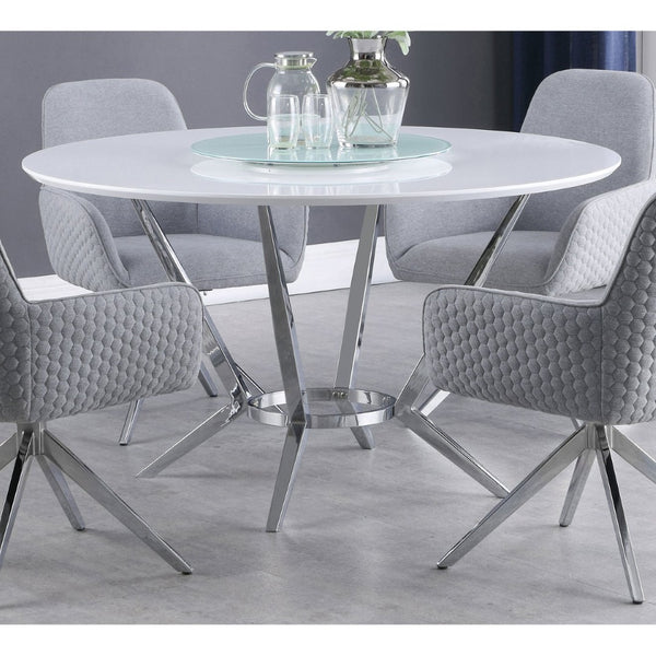 English Elm Anchor Round Dining Table High Gloss White Mdf Top with Chrome Sculptural Base B062S01879