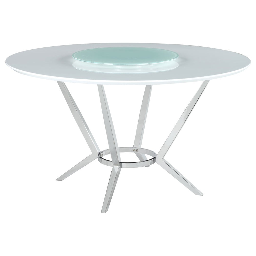 English Elm Anchor Round Dining Table High Gloss White Mdf Top with Chrome Sculptural Base B062S01879