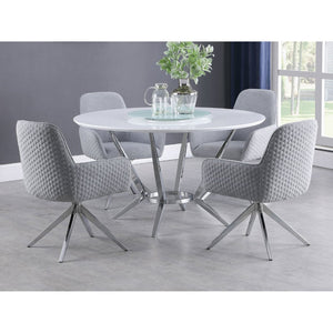 English Elm Anchor Round Dining Table High Gloss White Mdf Top with Chrome Sculptural Base B062S01879