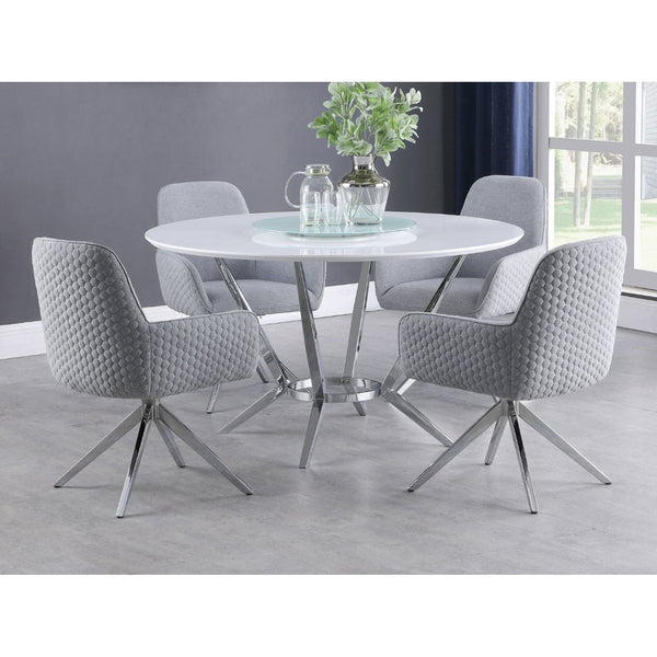 English Elm Anchor Round Dining Table High Gloss White Mdf Top with Chrome Sculptural Base B062S01879