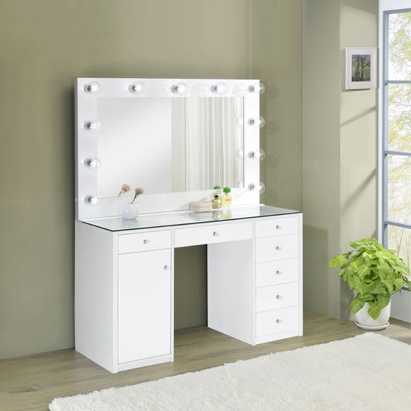 English Elm Fern Hollywood Glam Lighted Mirror Vanity with Seven Drawers for Teen Bedrooms B062S01880