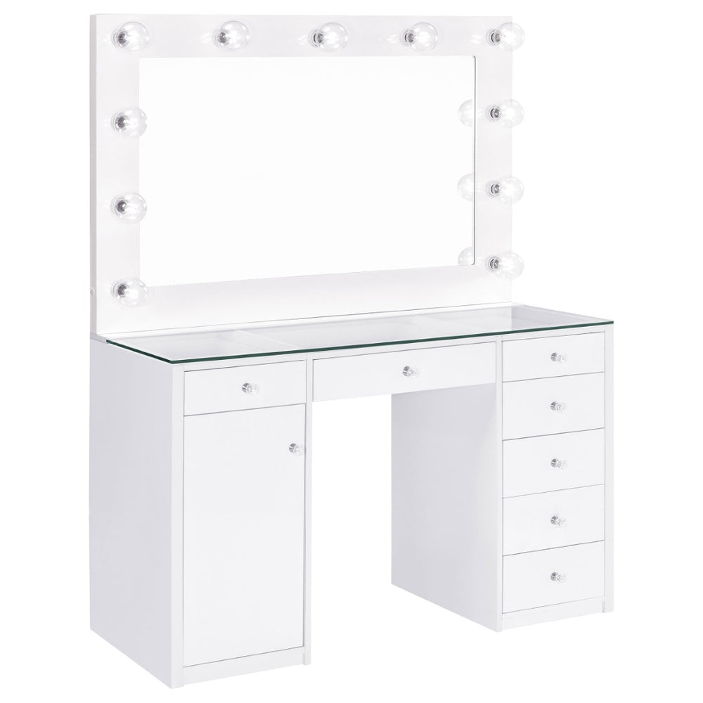 English Elm Fern Hollywood Glam Lighted Mirror Vanity with Seven Drawers for Teen Bedrooms B062S01880