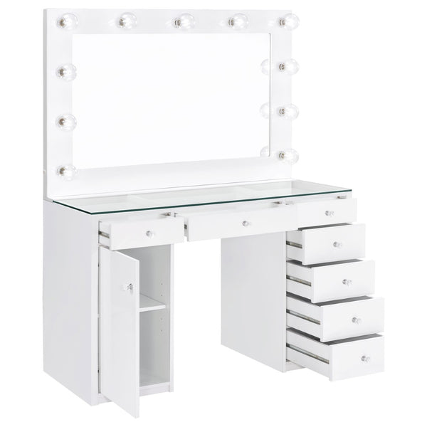English Elm Fern Hollywood Glam Lighted Mirror Vanity with Seven Drawers for Teen Bedrooms B062S01880