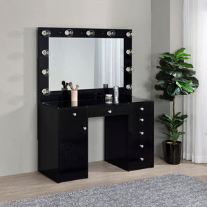 English Elm Fern Hollywood Glam Vanity Set with Globe Mirror Seven Drawers Glass Top B062S01881