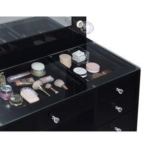 English Elm Fern Hollywood Glam Vanity Set with Globe Mirror Seven Drawers Glass Top B062S01881
