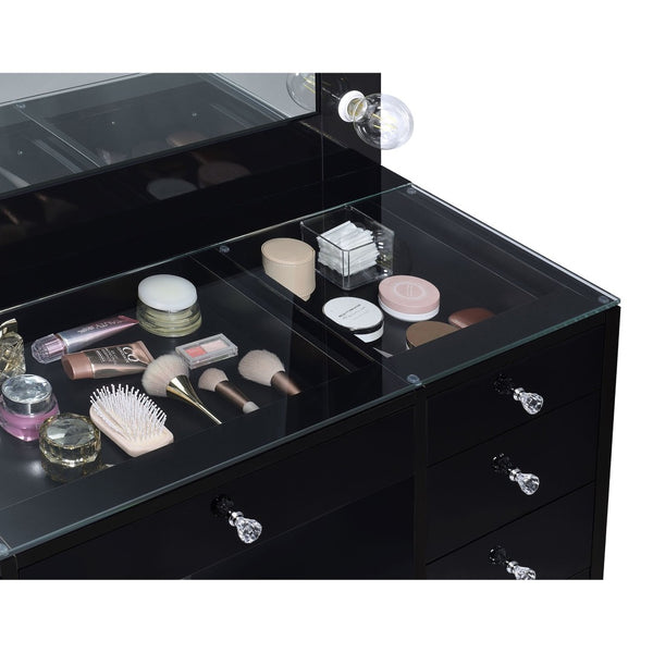 English Elm Fern Hollywood Glam Vanity Set with Globe Mirror Seven Drawers Glass Top B062S01881