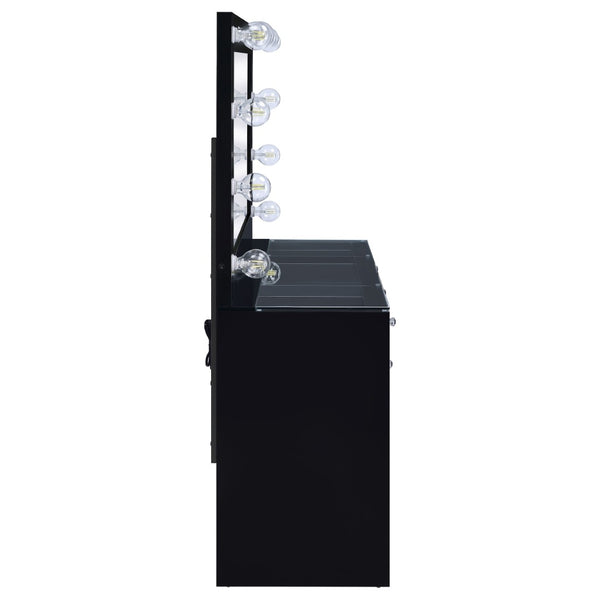 English Elm Fern Hollywood Glam Vanity Set with Globe Mirror Seven Drawers Glass Top B062S01881