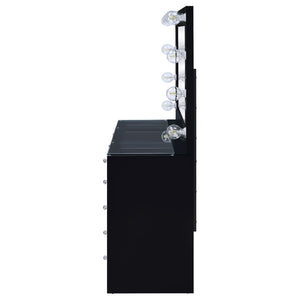 English Elm Fern Hollywood Glam Vanity Set with Globe Mirror Seven Drawers Glass Top B062S01881