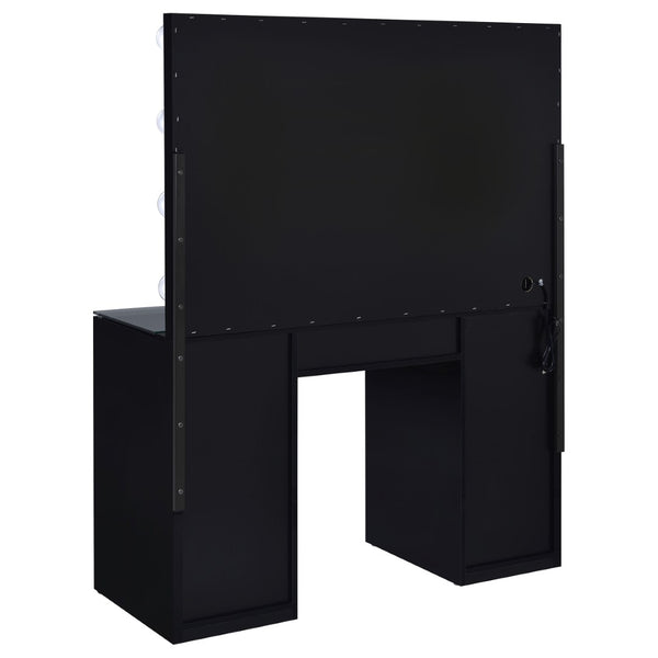 English Elm Fern Hollywood Glam Vanity Set with Globe Mirror Seven Drawers Glass Top B062S01881