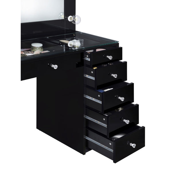 English Elm Fern Hollywood Glam Vanity Set with Globe Mirror Seven Drawers Glass Top B062S01881