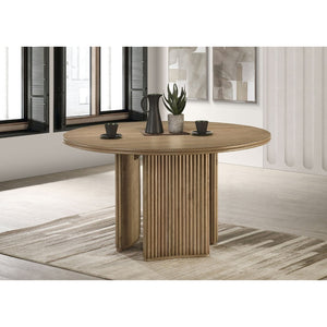 English Elm Dreydon Sculptural Tripod Pedestal Round Dining Table Seats Four in Ash Veneer B062S01883