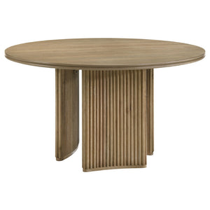 English Elm Dreydon Sculptural Tripod Pedestal Round Dining Table Seats Four in Ash Veneer B062S01883