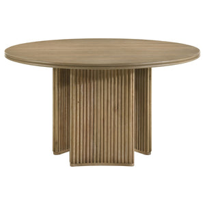 English Elm Dreydon Sculptural Tripod Pedestal Round Dining Table Seats Four in Ash Veneer B062S01883