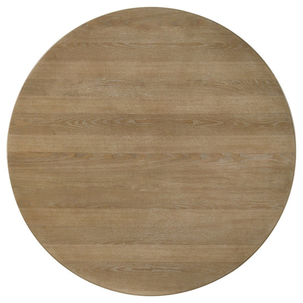 English Elm Dreydon Sculptural Tripod Pedestal Round Dining Table Seats Four in Ash Veneer B062S01883