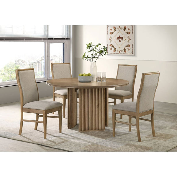 English Elm Dreydon Round Ash Veneer Dining Set with Tripod Pedestal and Upholstered Chairs B062S01884