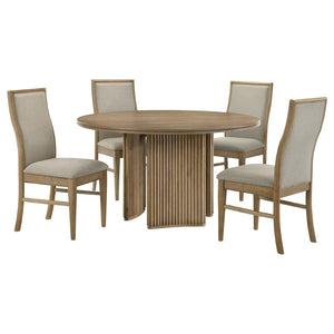 English Elm Dreydon Round Ash Veneer Dining Set with Tripod Pedestal and Upholstered Chairs B062S01884