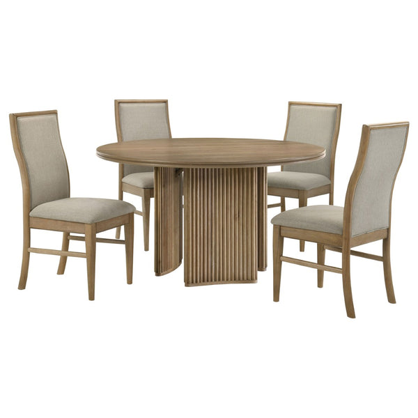 English Elm Dreydon Round Ash Veneer Dining Set with Tripod Pedestal and Upholstered Chairs B062S01884