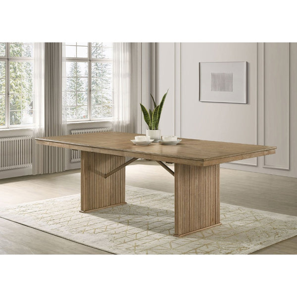 English Elm Dreydon Rustic Extendable Dining Table with Reeded Base and Distressed Wood Finish B062S01885