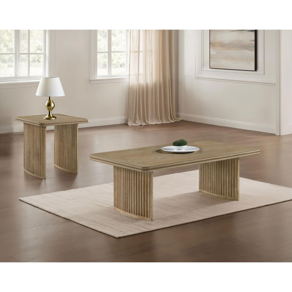 English Elm Dreydon Ash Veneer 2 Piece Coffee Table Set with Reeded Pedestal Bases Farmhouse Warmth B062S01888