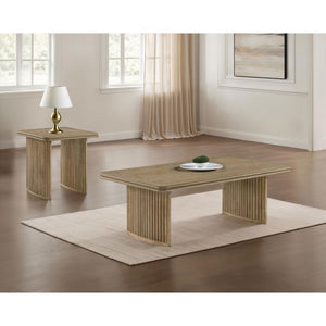 English Elm Dreydon Ash Veneer 2 Piece Coffee Table Set with Reeded Pedestal Bases Farmhouse Warmth B062S01888
