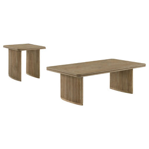 English Elm Dreydon Ash Veneer 2 Piece Coffee Table Set with Reeded Pedestal Bases Farmhouse Warmth B062S01888