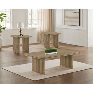 English Elm Dreydon Reeded Pedestal 3 Piece Wood Coffee and End Table Set for Living Rooms B062S01889