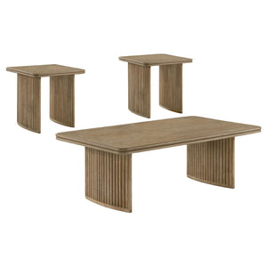 English Elm Dreydon Reeded Pedestal 3 Piece Wood Coffee and End Table Set for Living Rooms B062S01889