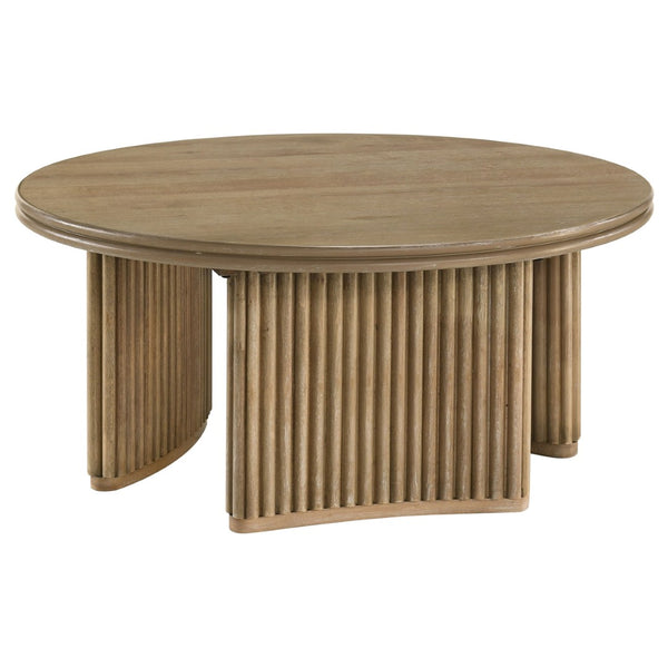 English Elm Dreydon Ash Veneer Round Coffee Table with Reeded Pedestal Base for Coastal Living Rooms B062S01890