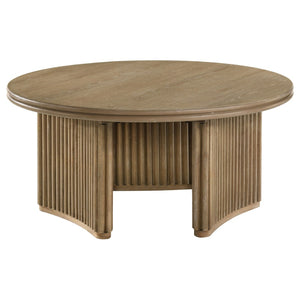 English Elm Dreydon Ash Veneer Round Coffee Table with Reeded Pedestal Base for Coastal Living Rooms B062S01890