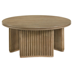 English Elm Dreydon Ash Veneer Round Coffee Table with Reeded Pedestal Base for Coastal Living Rooms B062S01890