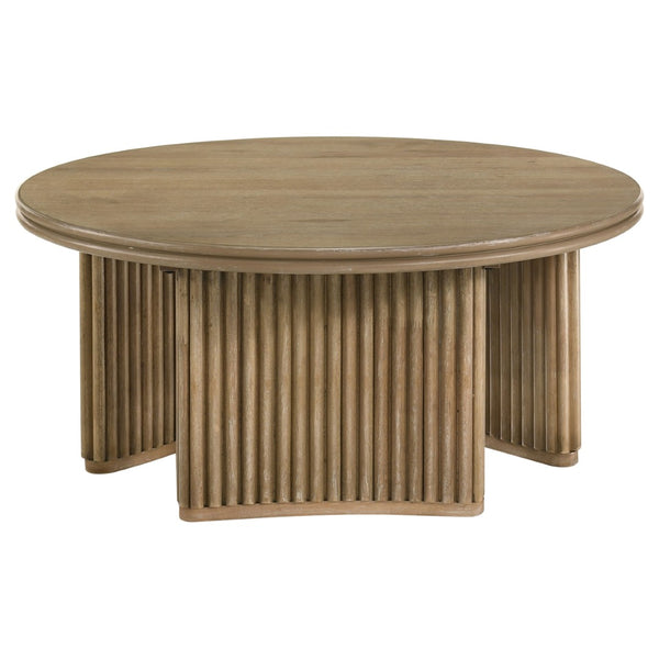 English Elm Dreydon Ash Veneer Round Coffee Table with Reeded Pedestal Base for Coastal Living Rooms B062S01890