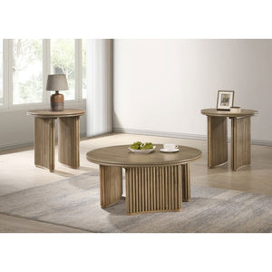 English Elm Dreydon Ash Veneer Round Coffee Table with Reeded Pedestal Base for Coastal Living Rooms B062S01890