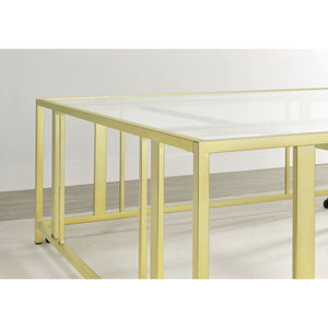 English Elm Pillar Matte Brass Open Frame Square Tempered Glass Coffee Table for Modern Living B062S01891