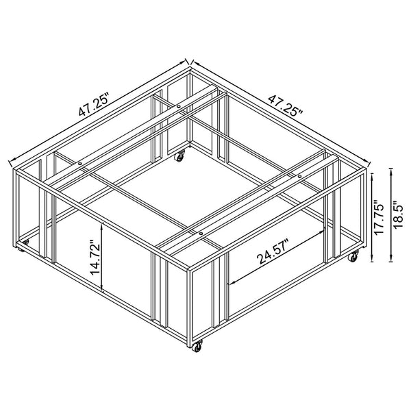 English Elm Pillar Matte Brass Open Frame Square Tempered Glass Coffee Table for Modern Living B062S01891